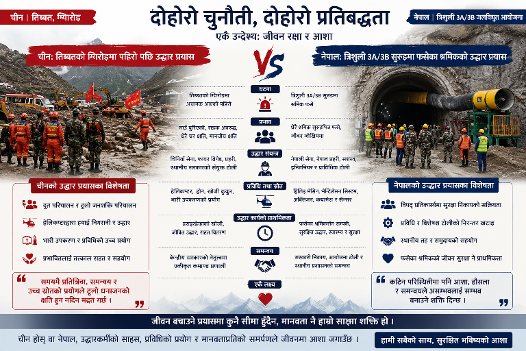 comparision of rescue efforts in Tibet and Nepal